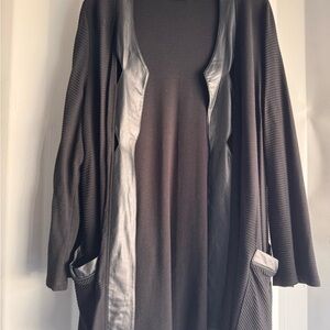 Darkwin Black Cardigan with Faux Cutout Leather Trim